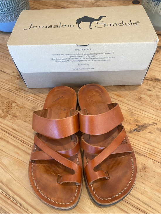 Jerusalem Sandals Shoes - Jerusalem Sandals Women's Leather Slide Sandals in Tan
